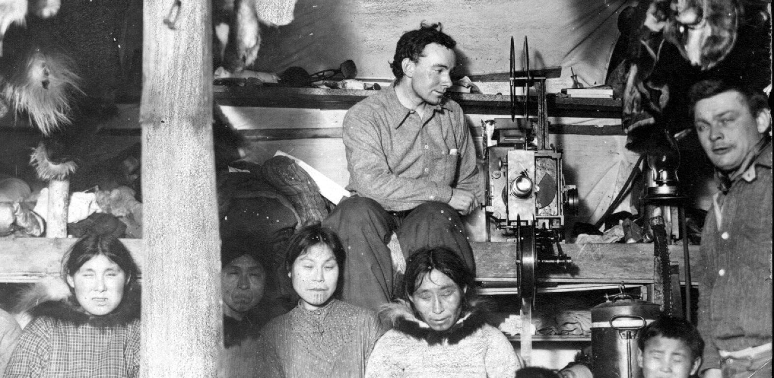 1913: Wilkins showing films to Eskimos during the Canadian Arctic Mission